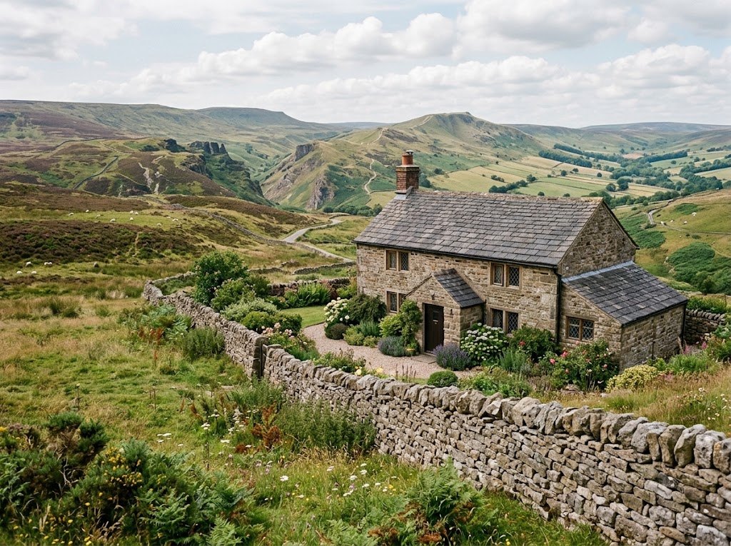 Photo of a stone cottage with a slate roof in the Peak District